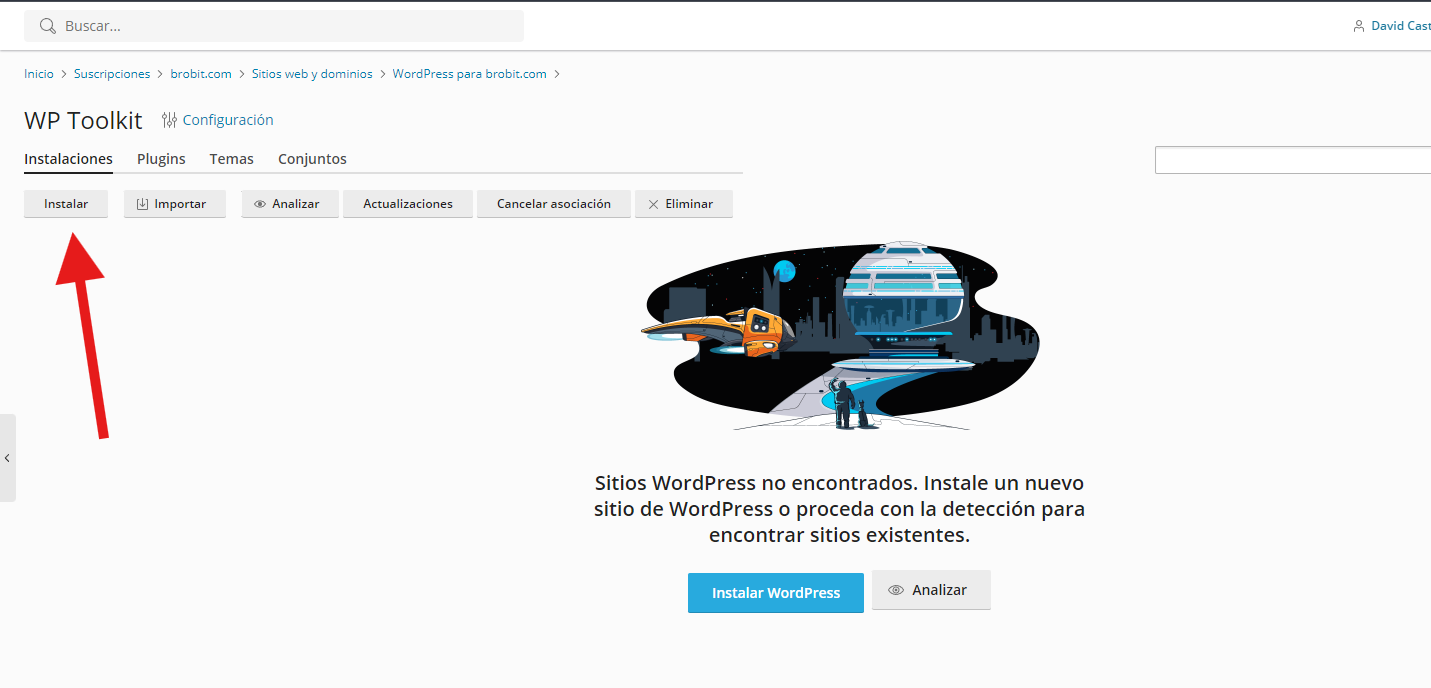 Botón de instalar en WP Toolkit